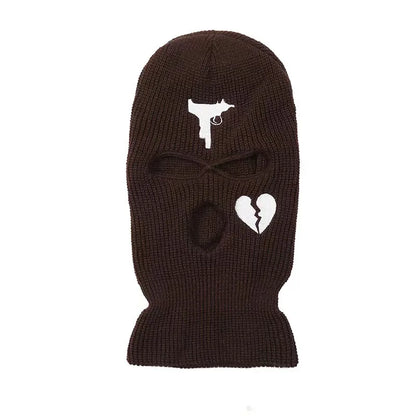 Unisex 3 Hole Winter Knitted Hat Outdoor Sports Full Face Cover Ski Mask Warm Knit Cap Balaclava for Adult Love Heart logo