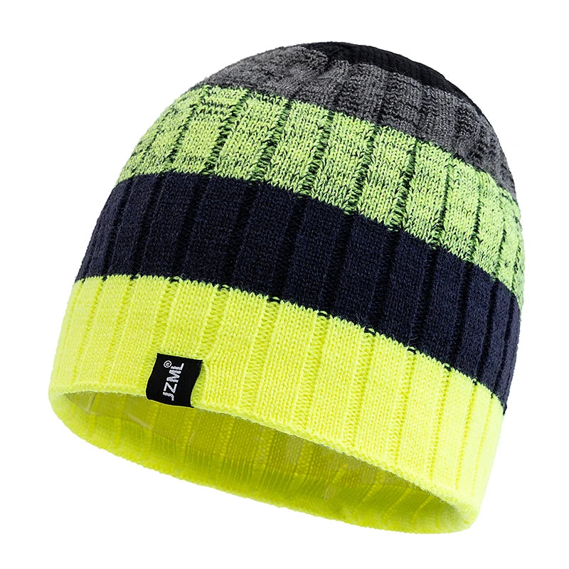 Hot Sale Unisex JZML Letter Label Decor Beanie Hat Casual Colorful Stripes Winter Knitted Hat Daily Life Outdoor Ski Sports Cap