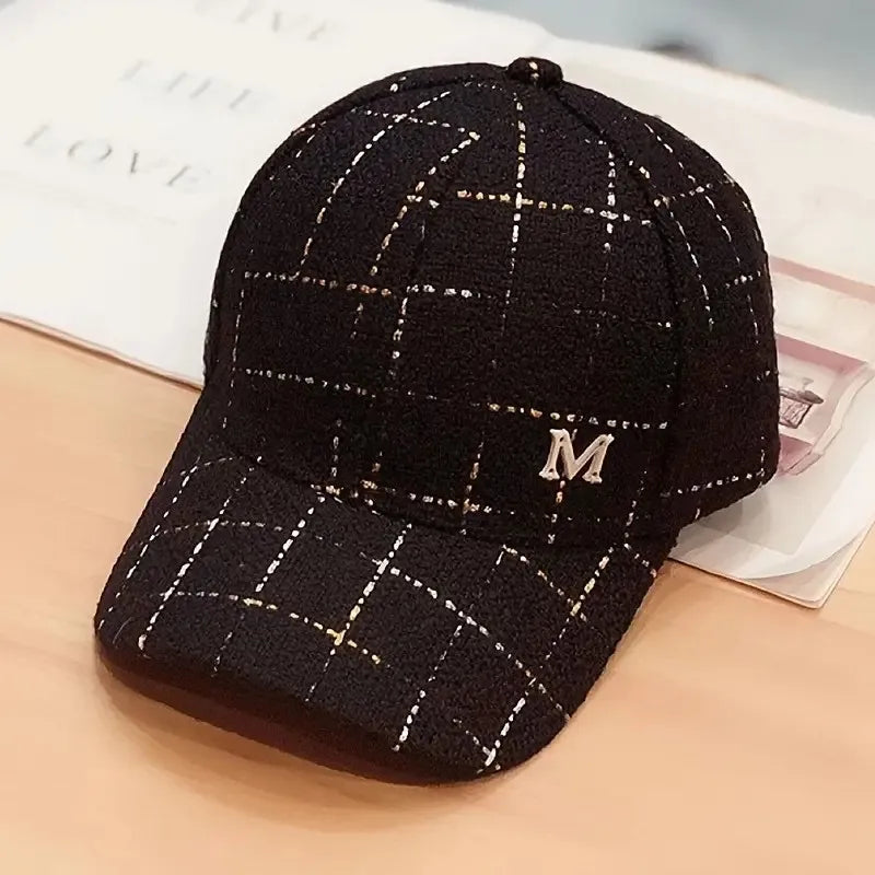 Metal M Patch Baseball Cap Black Elegant Dad Hat Lightweight Adjustable Sun Hat For Women Female