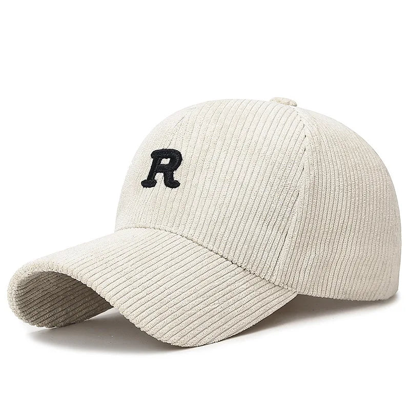 Corduroy Baseball Cap 3D Embroidered Letter Adjustable Structured Fall Winter Hat