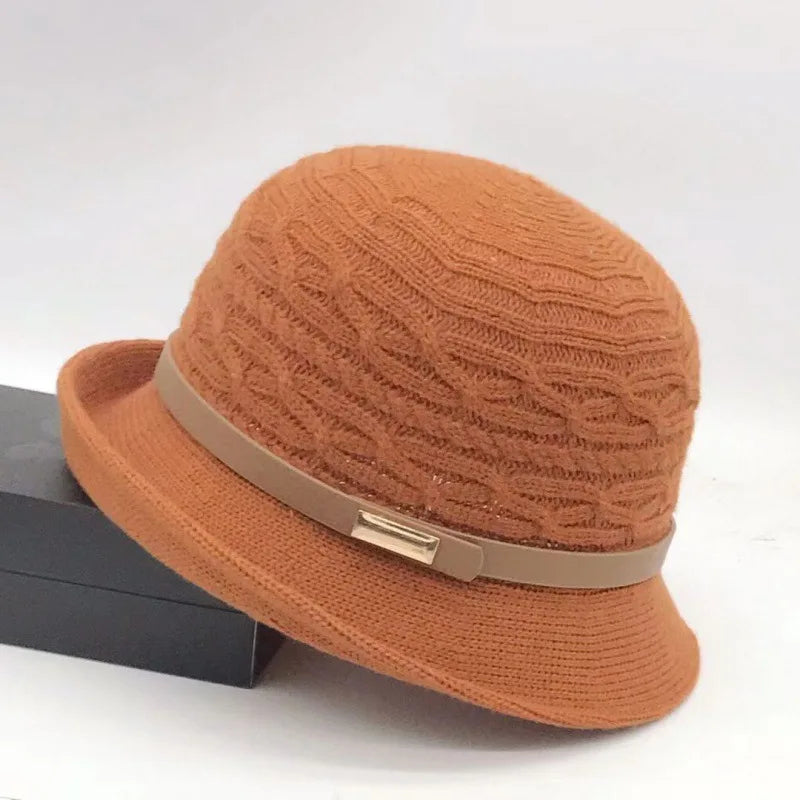 Woolen Bucket Hat Women's Autumn and Winter Bow Korean Version Versatile Japanese Dome Basin Hat British Retro Top Hat Tide