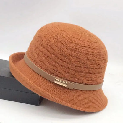 Woolen Bucket Hat Women's Autumn and Winter Bow Korean Version Versatile Japanese Dome Basin Hat British Retro Top Hat Tide