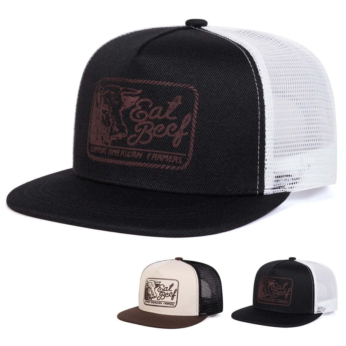 Unisex EAT BEEF Letter Embroidery Hip-hop Net Hats Spring Summer Outdoor Adjustable Casual Baseball Caps Sunscreen Hat Cap