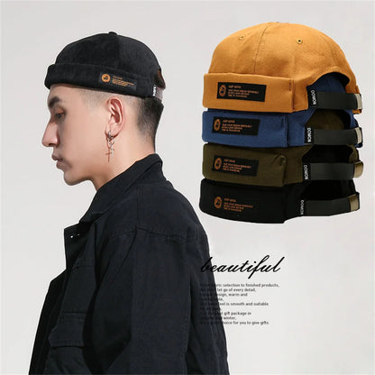 Unisex Brimless Melon Cap – Retro Letter Solid Color Docker Beanie Street Hip Hop Hat
