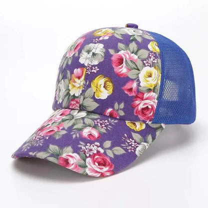Fashion Women's Summer Cap Floral Print Trucker Hat Outdoor Streetwear Cap Female Baseball Cap With Flowers And Plants Design