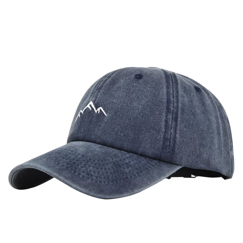 Unisex Retro Washed Cotton Baseball Cap – Mountain Embroidery Adjustable Casual Streetwear Trucker Sports Sun Hat