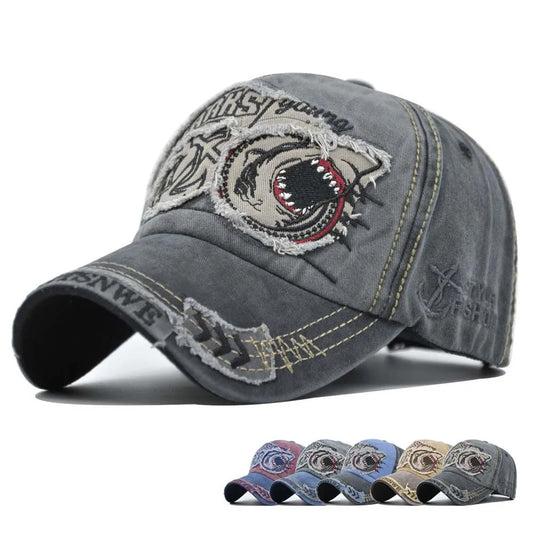 Retro Shark Embroidered Baseball Caps Bone Solid Animal Cartoon Men Women Cotton Stretch Hip Hop Streetwear Sun Hats