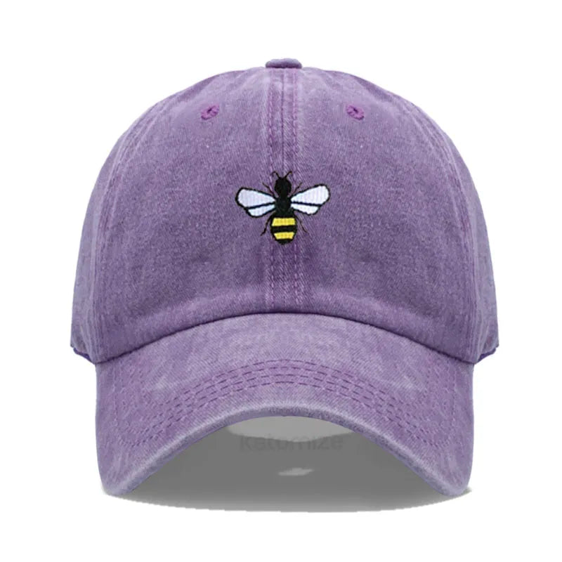 Washed Cotton Honeybee Embroidery Baseball Caps for Men Women Dad Hat Adjustable Snapback Cap Wholesale Dropshipping
