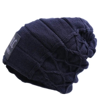 New Unisex Warm Winter Hat Fashion NC Letter Label Knitted Hats For Men & Women Add Fur Lined Thick Ski Beanie Cap