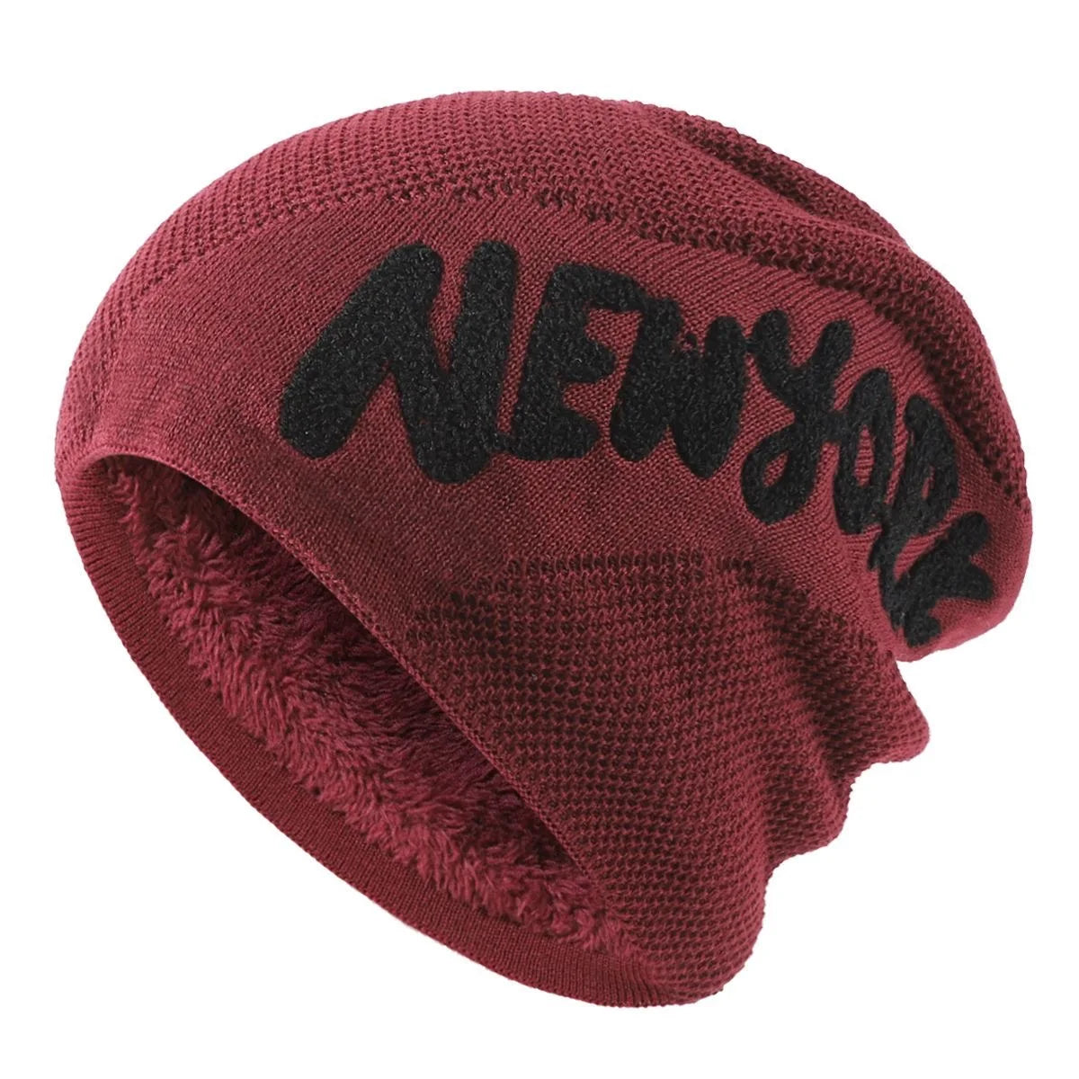 Unisex Warm Winter Hat Fashion NEW YORK Letter Knitted Hat Men & Women Add Fur Lined Thick Ski Beanie Cap