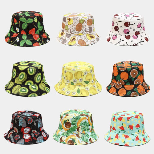creative fruit pattern bucket hat men's and women's outdoor leisure sunscreen fishing sun hat double-sided beach basin cap