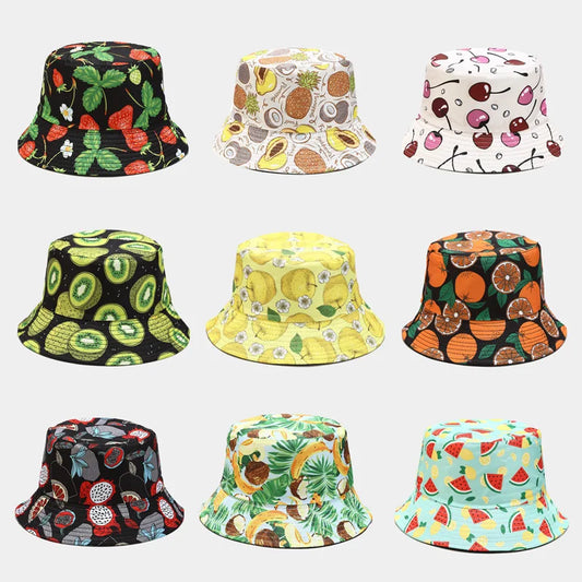 creative fruit pattern bucket hat men's and women's outdoor leisure sunscreen fishing sun hat double-sided beach basin cap