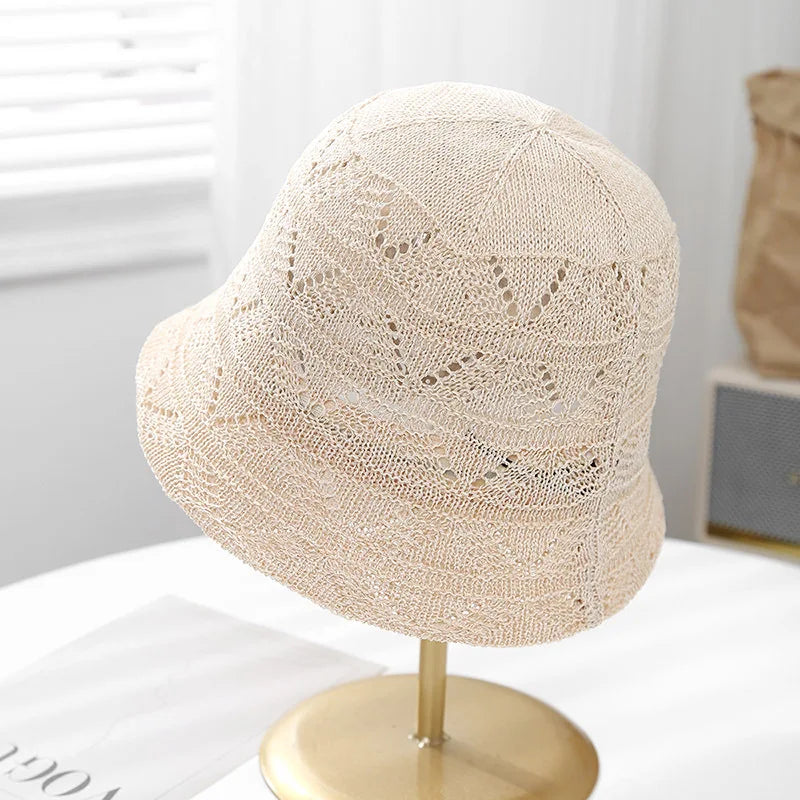 Women's Summer Hat Korean style Hollow Knitted Bucket Hat Casual Sunshade Fisherman Cap Sun Hat Female Sun Cap