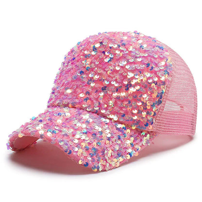Girls' Sparkling Sequin Baseball Cap - Breathable Mesh Sun Hat with Snapback Closure for Spring/Summer Outdoor Activities Casual