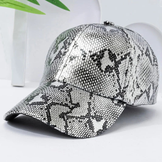 Snake Print PU Leather Baseball Cap, Adjustable Hip-Hop Street Dance Hat, Lightweight Sun Protection for Outdoor Activities