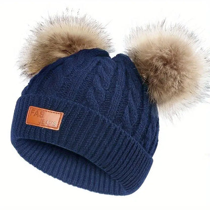 New Kid Hat Children Double Pompom Winter Hat  Cute Knitted Hat For Girls Boys Casual Girls Hat Baby Beanie Cap