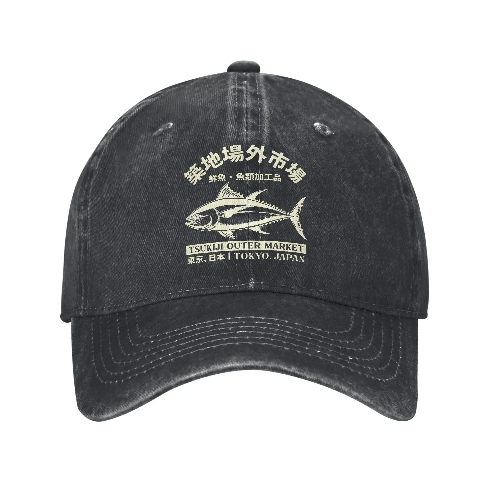 Japanense Tsukiji Fish Market Washed Tokyo Japan Baseball Cap Sun High Quality Washed Trucker Hat Female Male Snapback Cap