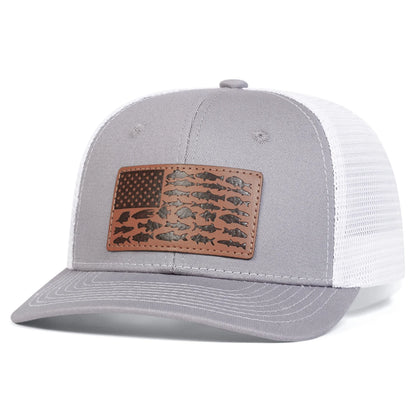 Unisex Brown Little Fish Flag Leather Label Baseball Net Caps Spring and Summer Outdoor Adjustable Casual Hats Sunscreen Hat
