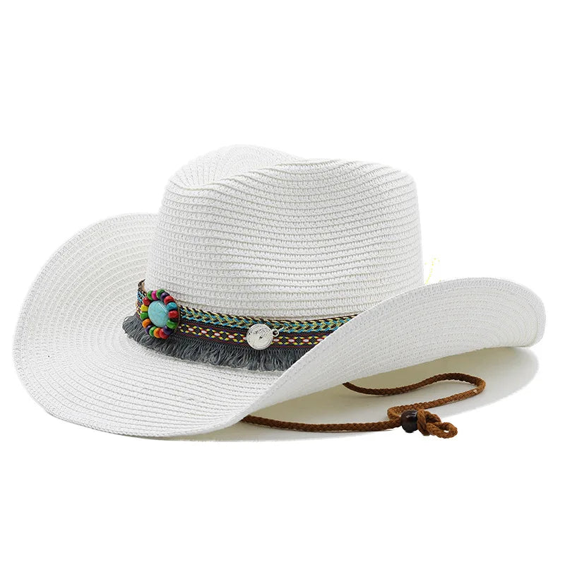 Western Cowboy Straw Hat For Men And Women Summer Bohemia Outdoor Wide Brim Sun Hats Holiday Beach Breathable Jazz Cap