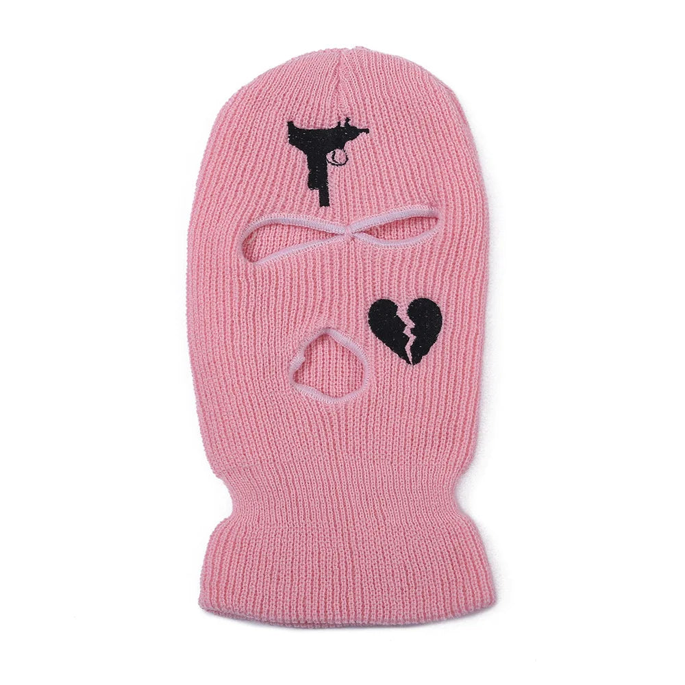 Unisex 3 Hole Winter Knitted Hat Outdoor Sports Full Face Cover Ski Mask Warm Knit Cap Balaclava for Adult Love Heart logo