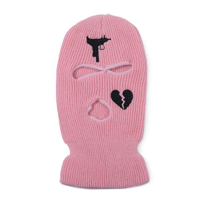 Unisex 3 Hole Winter Knitted Hat Outdoor Sports Full Face Cover Ski Mask Warm Knit Cap Balaclava for Adult Love Heart logo