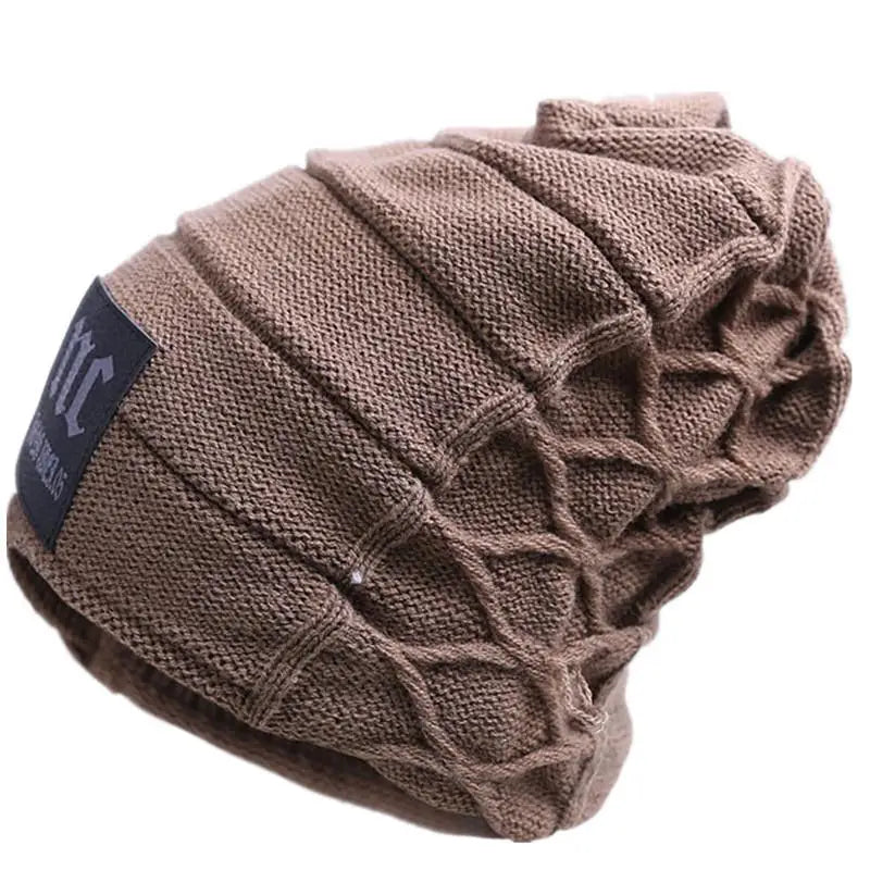 New Unisex Warm Winter Hat Fashion NC Letter Label Knitted Hats For Men & Women Add Fur Lined Thick Ski Beanie Cap