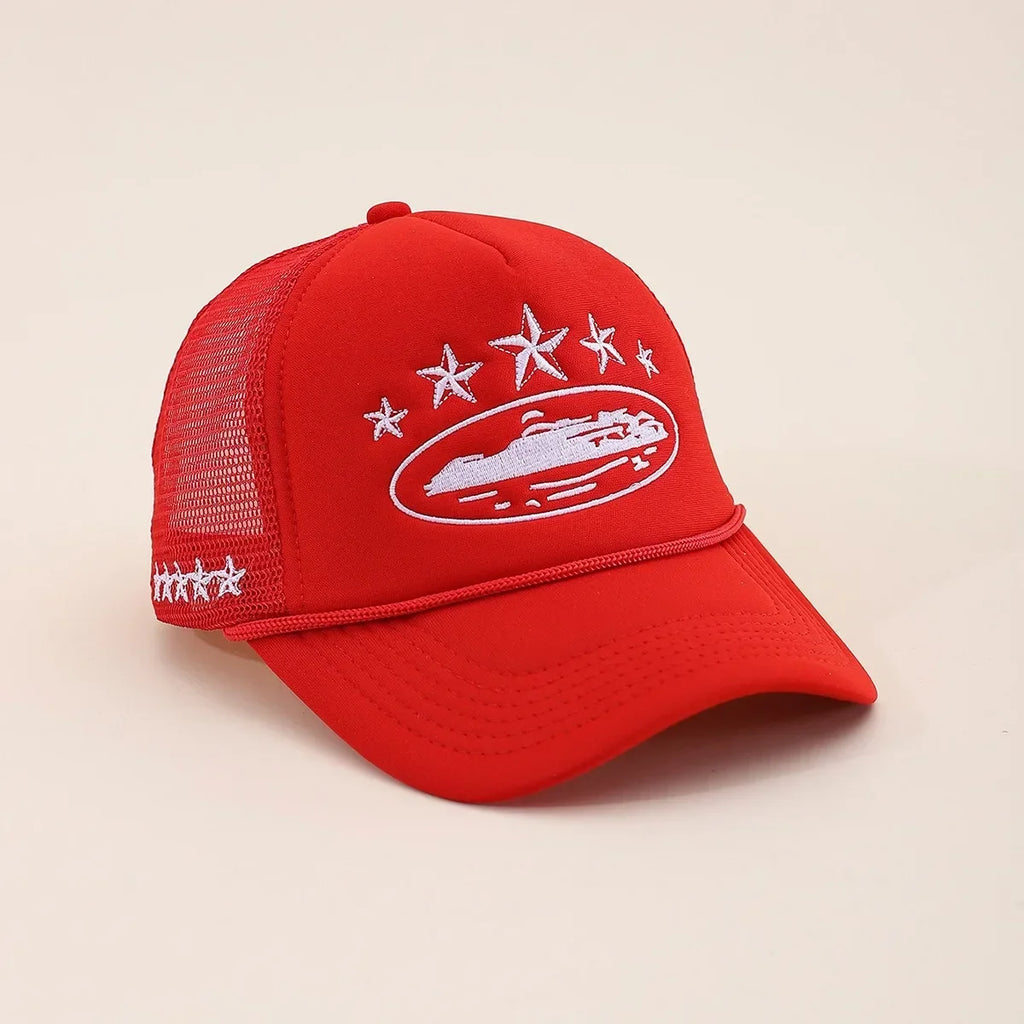 Fashionable Embroidered Baseball Hat Five Star Color blocked Mesh Breathable Summer Duck Tongue Hat Versatile Sunshade Truck Hat