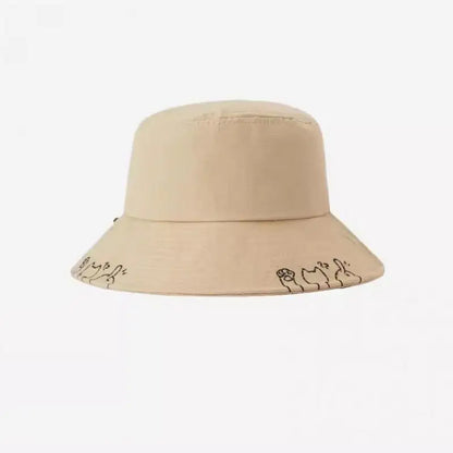 Bucket Hat Women Summer Cartoon Cat Outdoor Sun Protection Simple Fisherman Cap Sunhat Sunshade Suncreen Casual