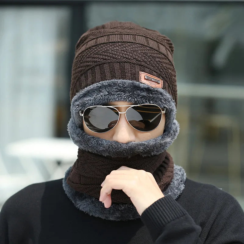 Unisex Winter Knit Beanie – Thick Fleece Neck Warmer, Windproof Warm Hat