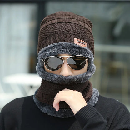 Unisex Winter Knit Beanie – Thick Fleece Neck Warmer, Windproof Warm Hat
