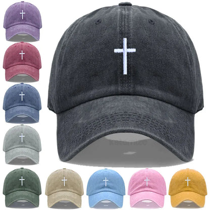 Cross Embroidered Baseball Cap for Women Men Fashion Adjustable Washed Cotton Dad Hat Unisex Classic Golf Caps