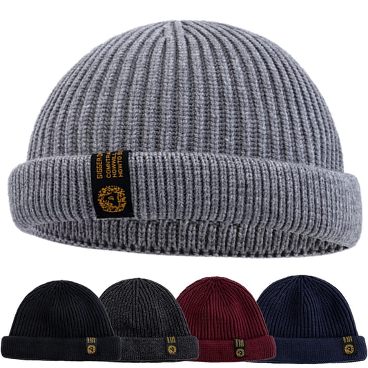 New Men Outdoor Skull Cap Fashion Short Melon Winter Chic Hats Sailor Style Landlord Hats For Men Autumn Short Beanie Cap