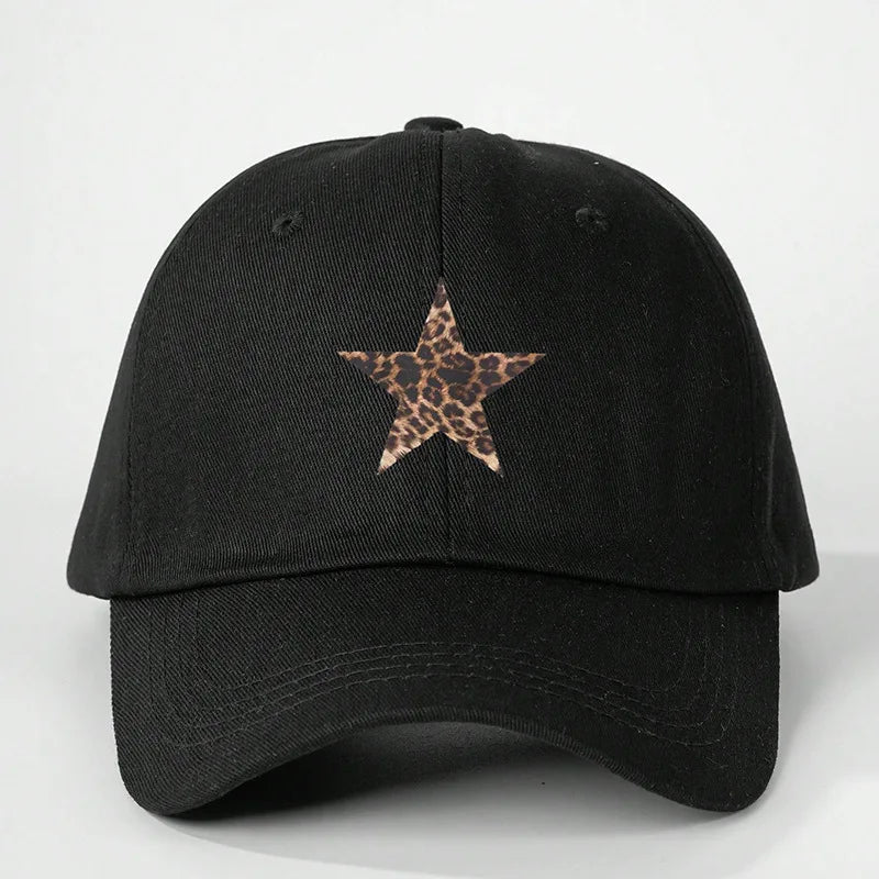 Leopard Print Star Soft Cotton Baseball Cap Unisex Adjustable Casual Dad Hats Perfect For Outdoor Active fishing Travel Headwear