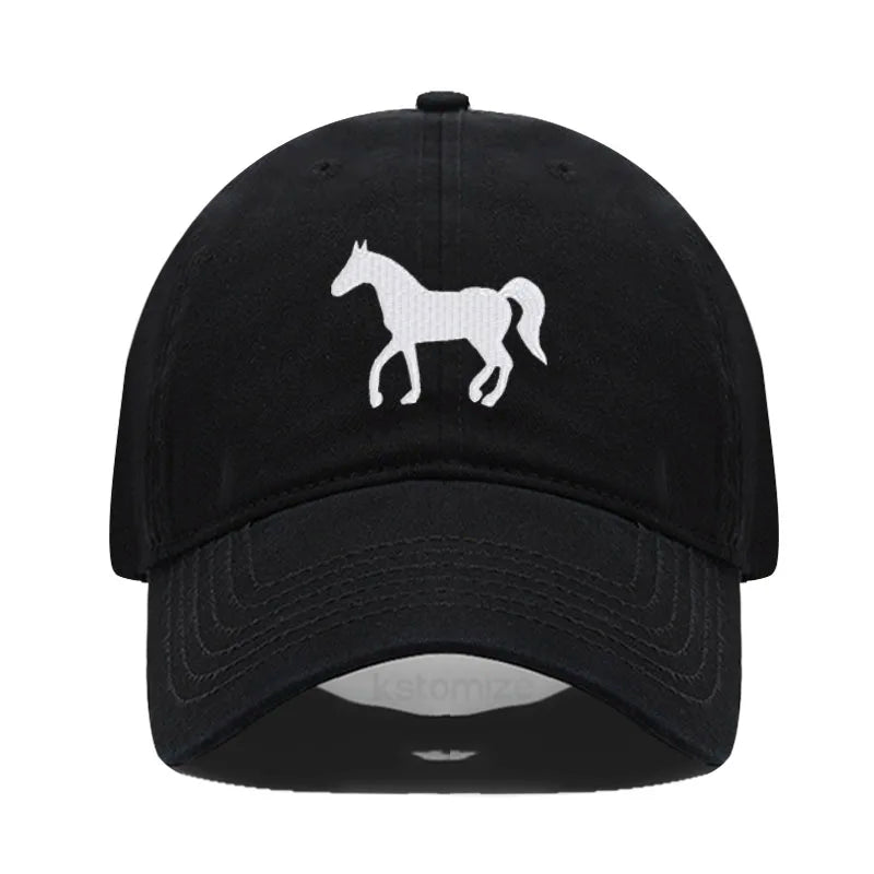 Horse Embroidered Baseball Cap for Women Men Fashion Adjustable Washed Cotton Dad Hat Unisex Classic Golf Caps