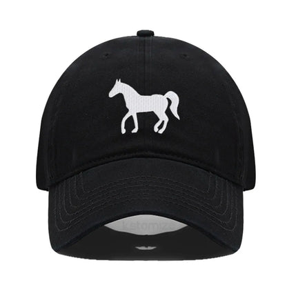 Horse Embroidered Baseball Cap for Women Men Fashion Adjustable Washed Cotton Dad Hat Unisex Classic Golf Caps