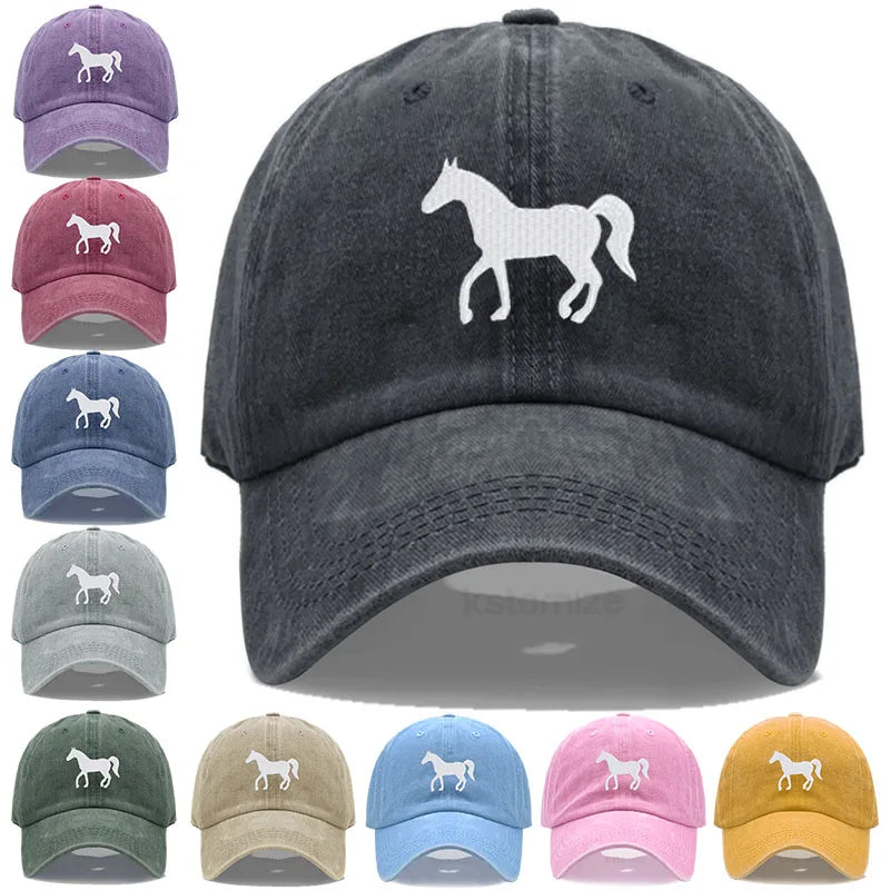 Horse Embroidered Baseball Cap for Women Men Fashion Adjustable Washed Cotton Dad Hat Unisex Classic Golf Caps