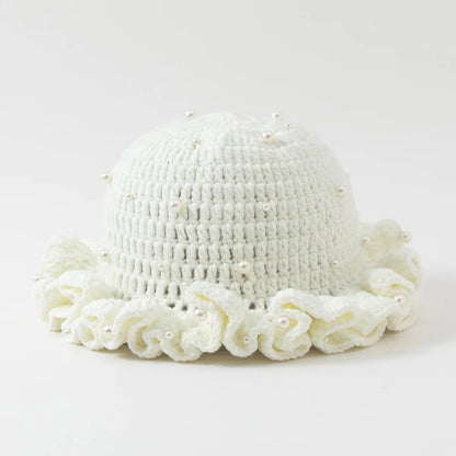 Fashion Handmade Crochet Bucket Hat for Woman Teen Outdoor Commute Fisherman Beanie Ruffled Brim Winter Windproof Carnival Cap