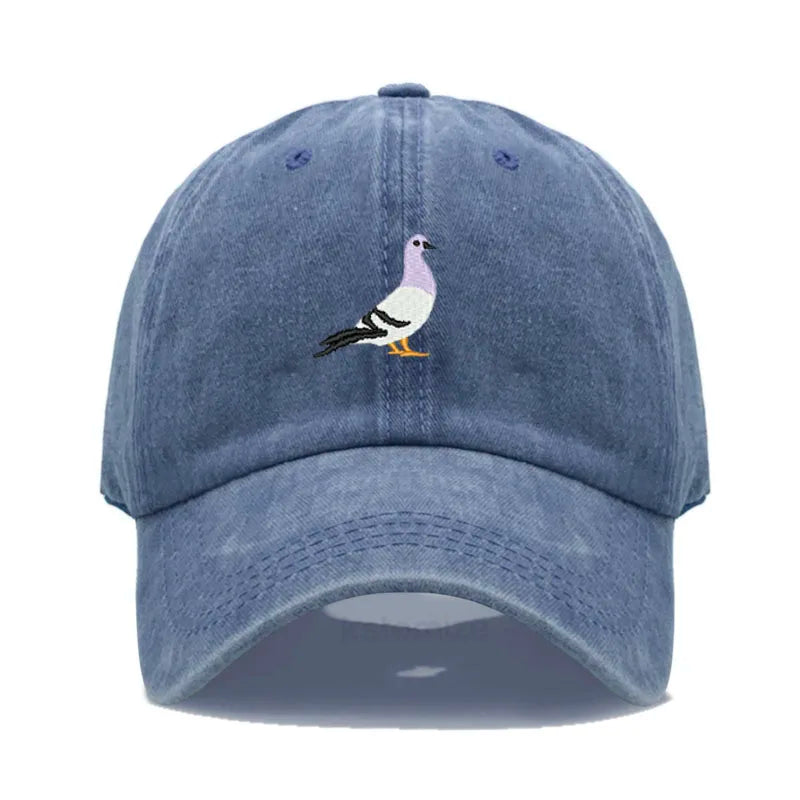 Pigeon Embroidery Baseball Cap for Women Men Fashion Adjustable Soft Washed Cotton Dad Hat Unisex Classic Golf Caps