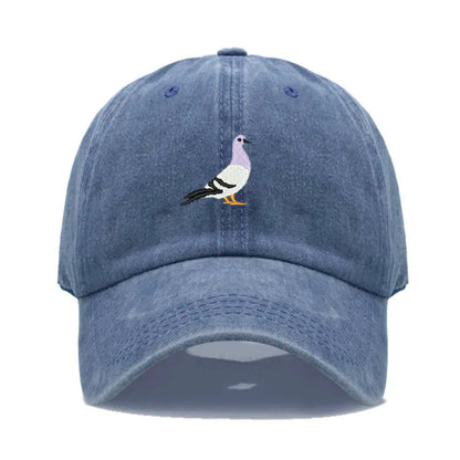Pigeon Embroidery Baseball Cap for Women Men Fashion Adjustable Soft Washed Cotton Dad Hat Unisex Classic Golf Caps
