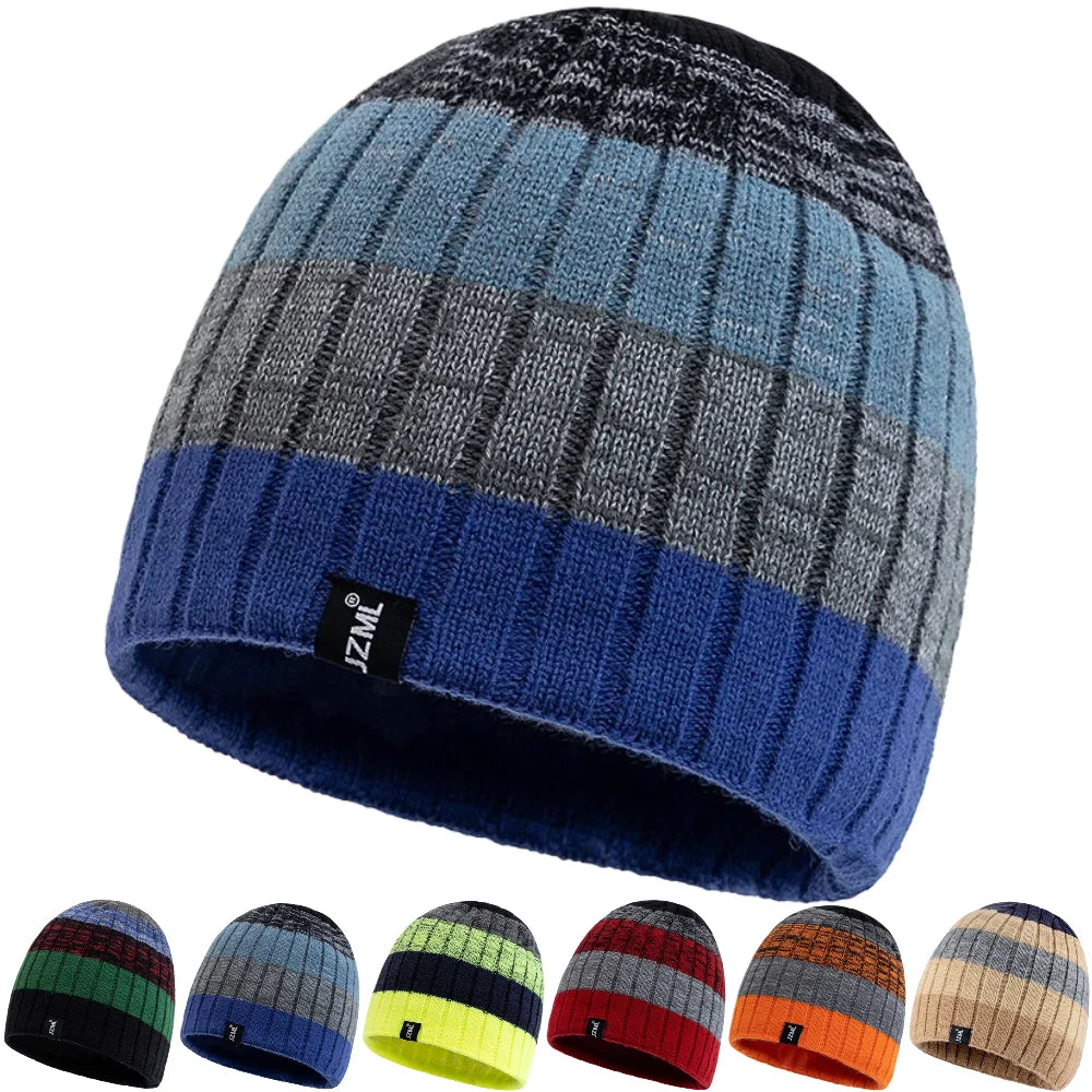 Hot Sale Unisex JZML Letter Label Decor Beanie Hat Casual Colorful Stripes Winter Knitted Hat Daily Life Outdoor Ski Sports Cap