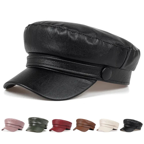 Pu Leathe Solid Color Army Caps Spring and Autumn Outdoor Casual Adult Sun Hats Hip Hop Hat Sunscreen Hat Sports Cap