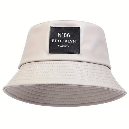 Unisex Brooklyn Panama Bucket Hat PU Leather Fisherman Hat Outdoor Travel Sunscreen Hats for Men Women