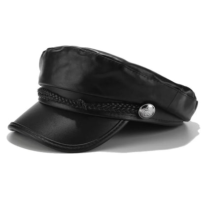 Ins Style Beret Military Cap Women Casual Flat Hats Captain Cap Trucker Fashion Pu Leather Travel Cadet Painter's Octagonal Hat