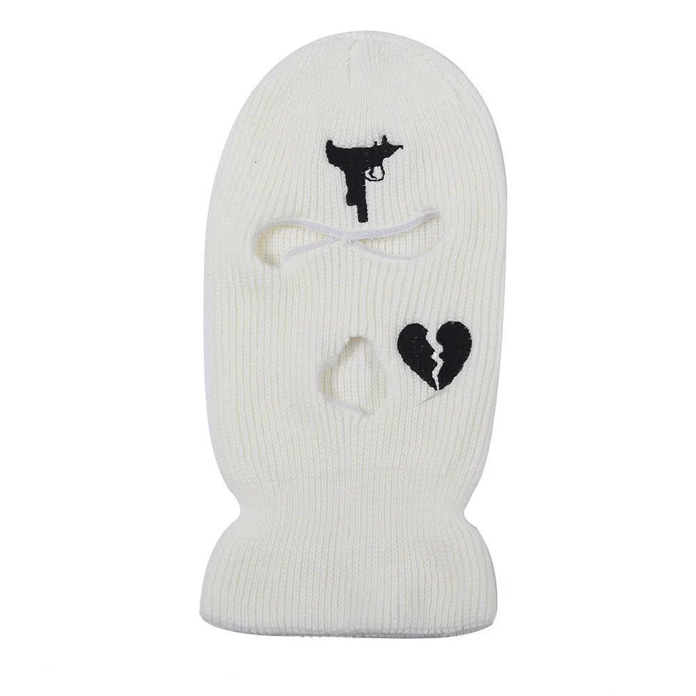 Unisex 3 Hole Winter Knitted Hat Outdoor Sports Full Face Cover Ski Mask Warm Knit Cap Balaclava for Adult Love Heart logo