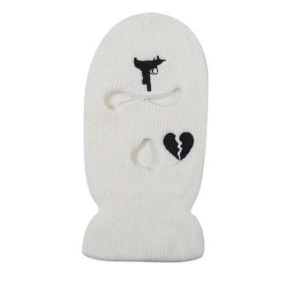 Unisex 3 Hole Winter Knitted Hat Outdoor Sports Full Face Cover Ski Mask Warm Knit Cap Balaclava for Adult Love Heart logo