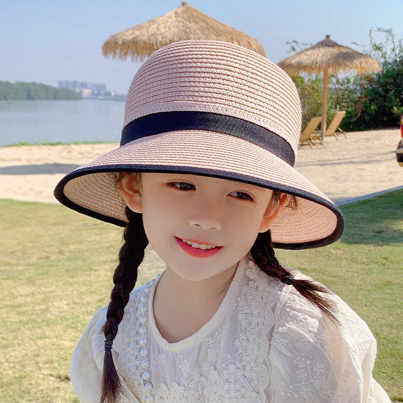 Sunscreen Hat for Spring Travel  Girls in Summer Straw Hat for UV Protection Bowtie Straw Hat