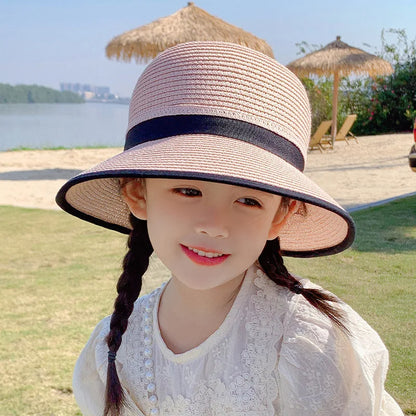 Sunscreen Hat for Spring Travel  Girls in Summer Straw Hat for UV Protection Bowtie Straw Hat