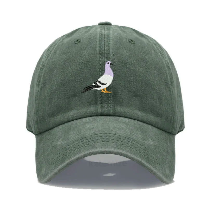 Pigeon Embroidery Baseball Cap for Women Men Fashion Adjustable Soft Washed Cotton Dad Hat Unisex Classic Golf Caps