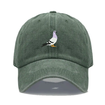 Pigeon Embroidery Baseball Cap for Women Men Fashion Adjustable Soft Washed Cotton Dad Hat Unisex Classic Golf Caps