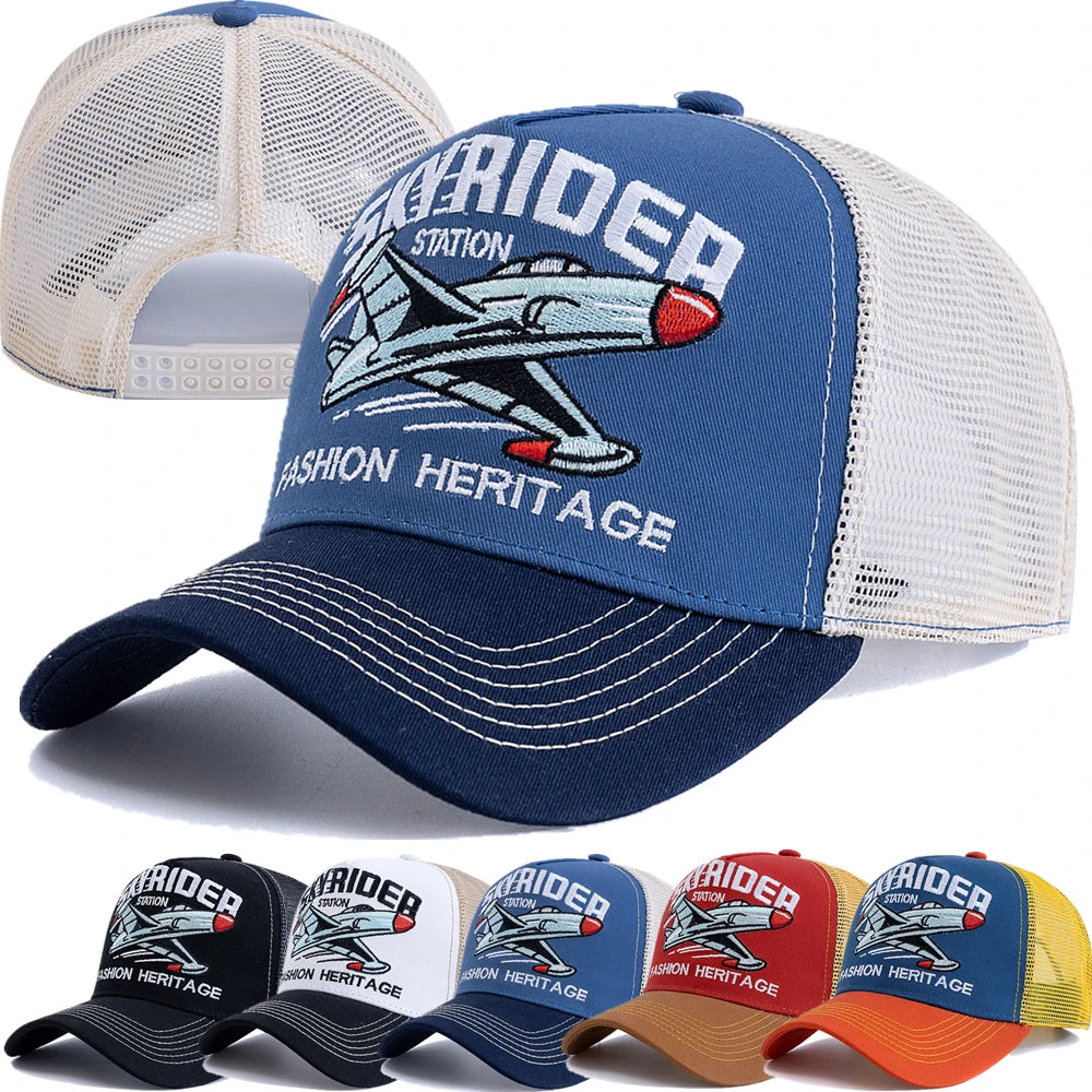 Hot Sale Cap Breathable Mesh Outdoor Baseball Cap Men Women SKY RIDER Embroidered Pattern Snapback Trucker Hat Cap